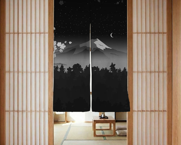 Black Mount Fuji Noren Curtain - Noren Door Curtain - Deskneko - Noren Door Curtains