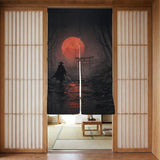 Samurai Red Moon Noren Door Curtain - Deskneko
