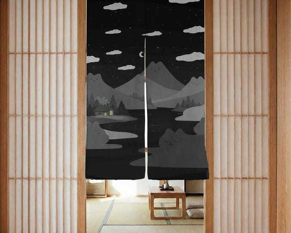 Cute Cat Mountains Noren Curtain - Noren Door Curtain - Deskneko - Noren Door Curtains