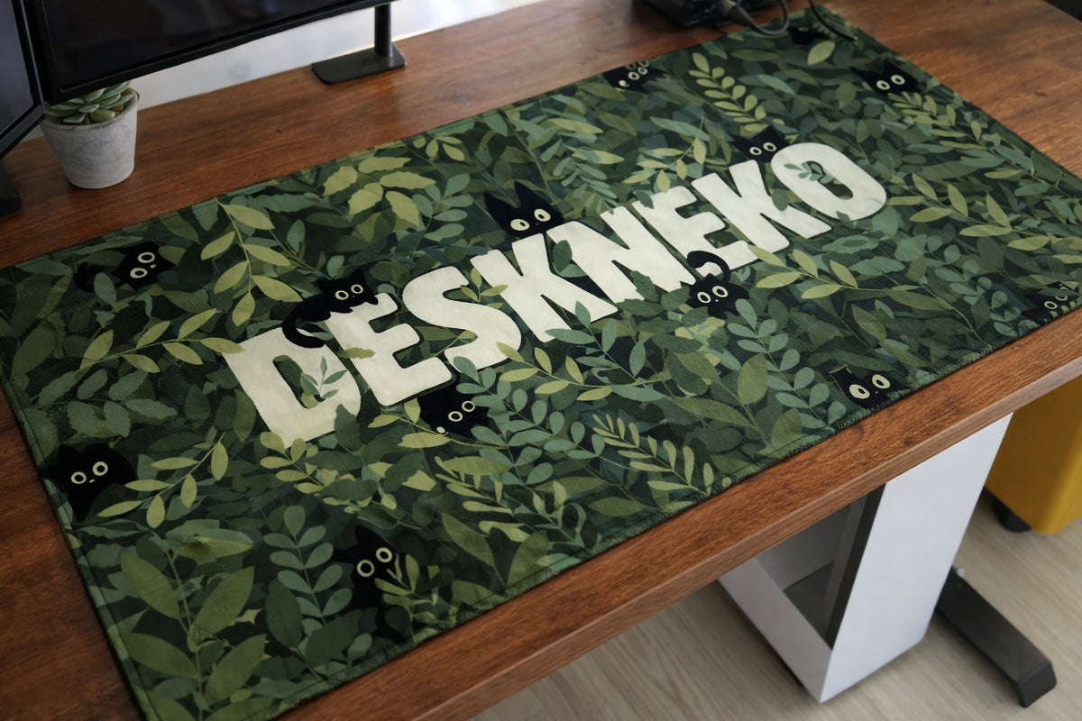 Extra Large Extended desk mat with 'DESKNEKO' branding 