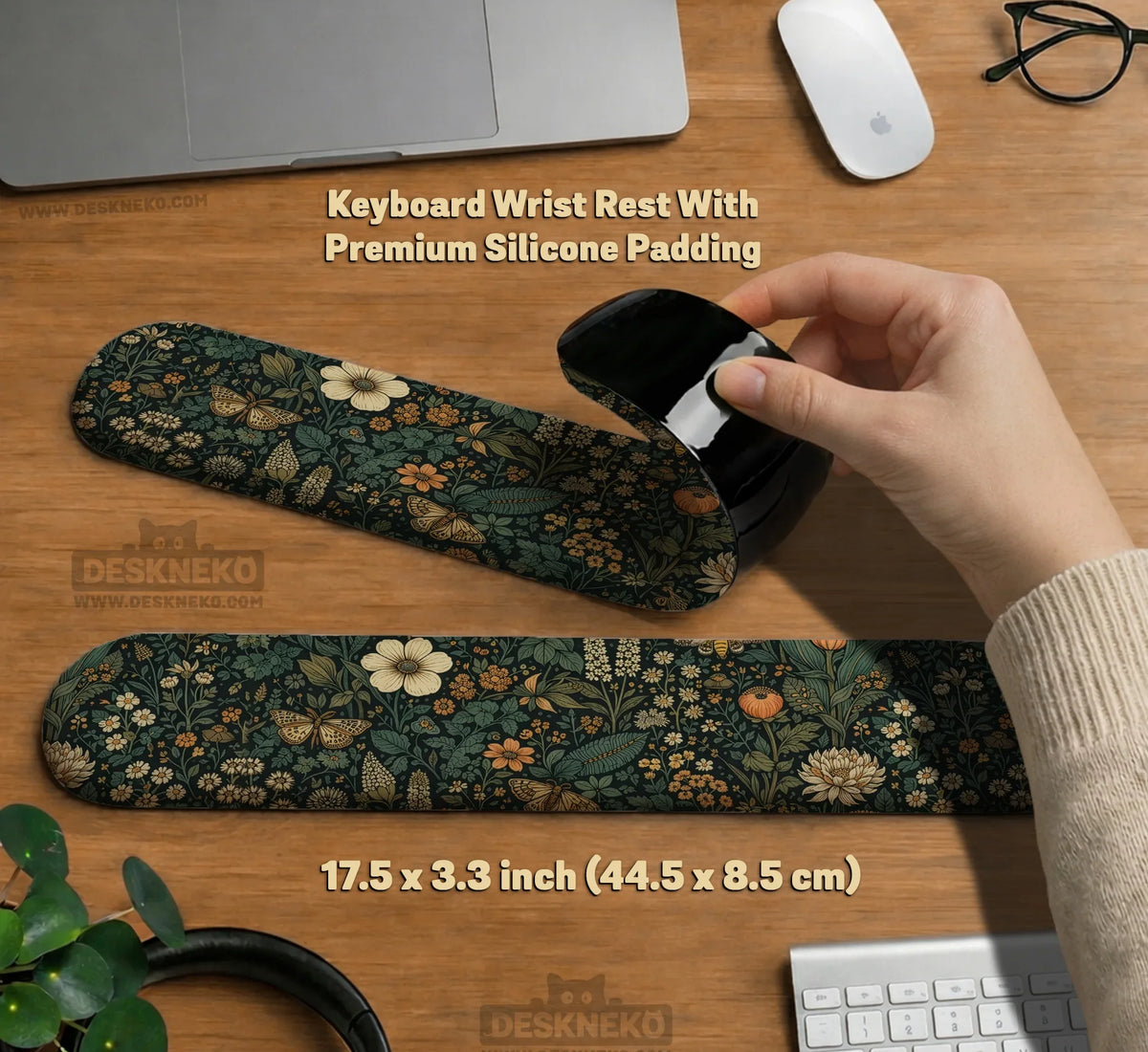Dark Floral Cottagecore Desk Mat with Botanical Butterflies - Deskneko