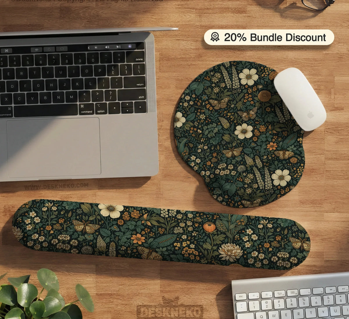 Dark Floral Cottagecore Desk Mat with Botanical Butterflies - Deskneko