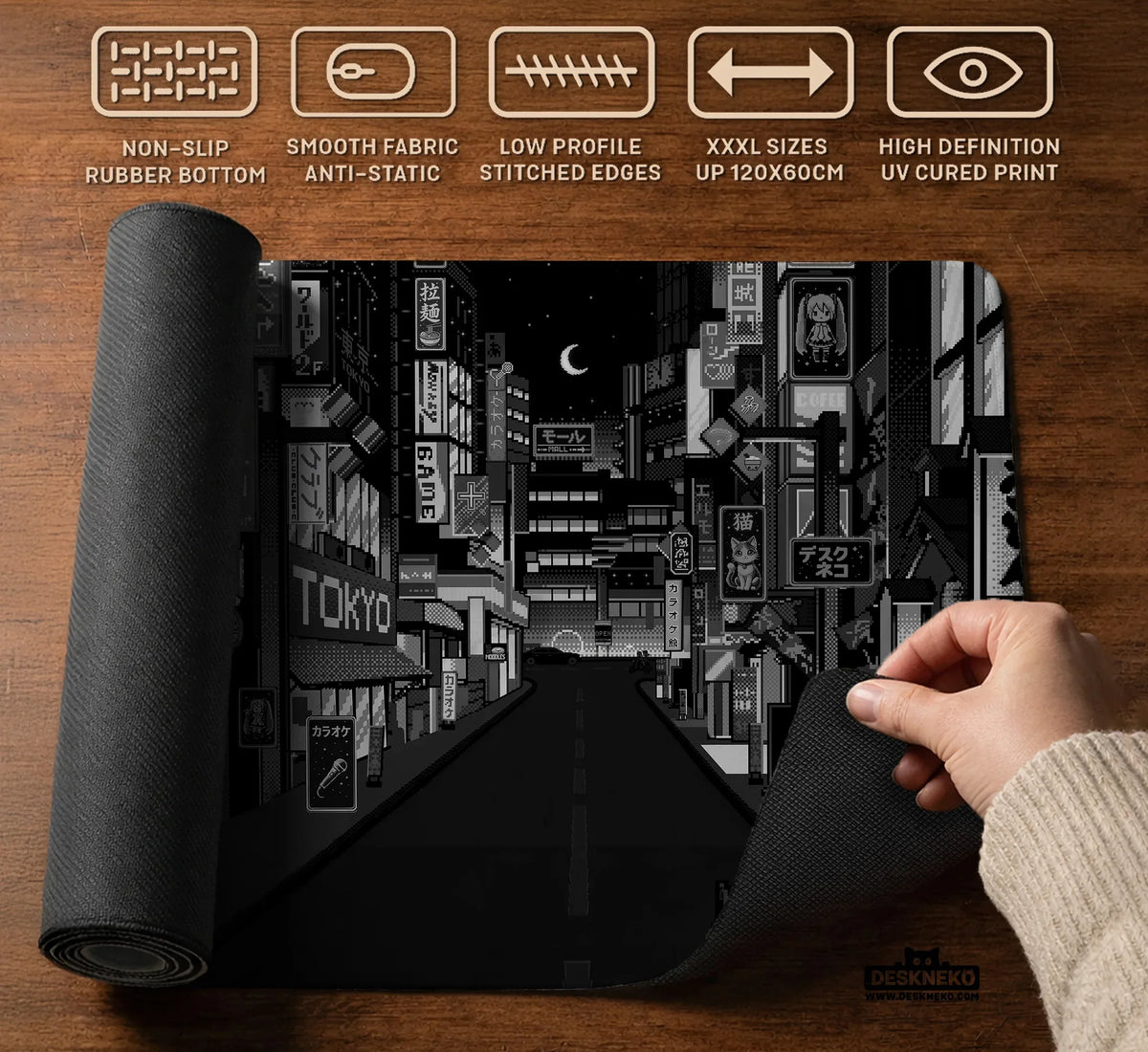 Black White Tokyo Desk Mat - Deskneko