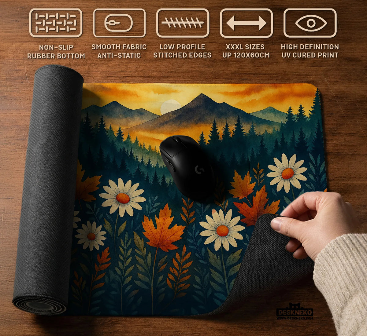 Sunset Forest Mountain Desk Mat - Deskneko