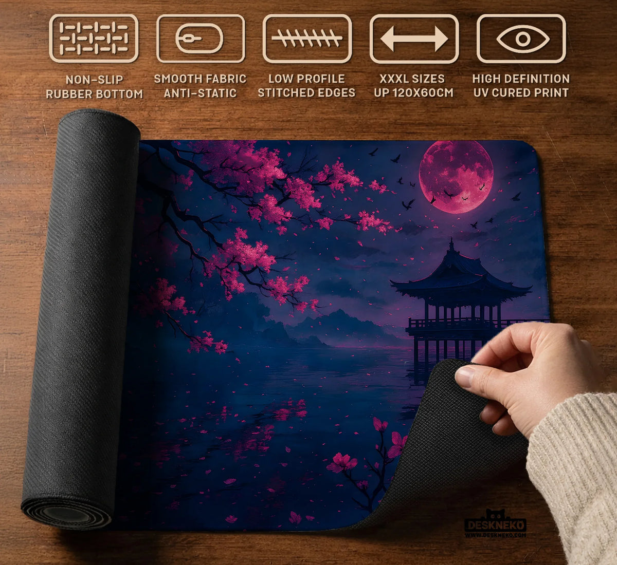 Dark Sakura Cherry Blossom Desk Mat - Deskneko