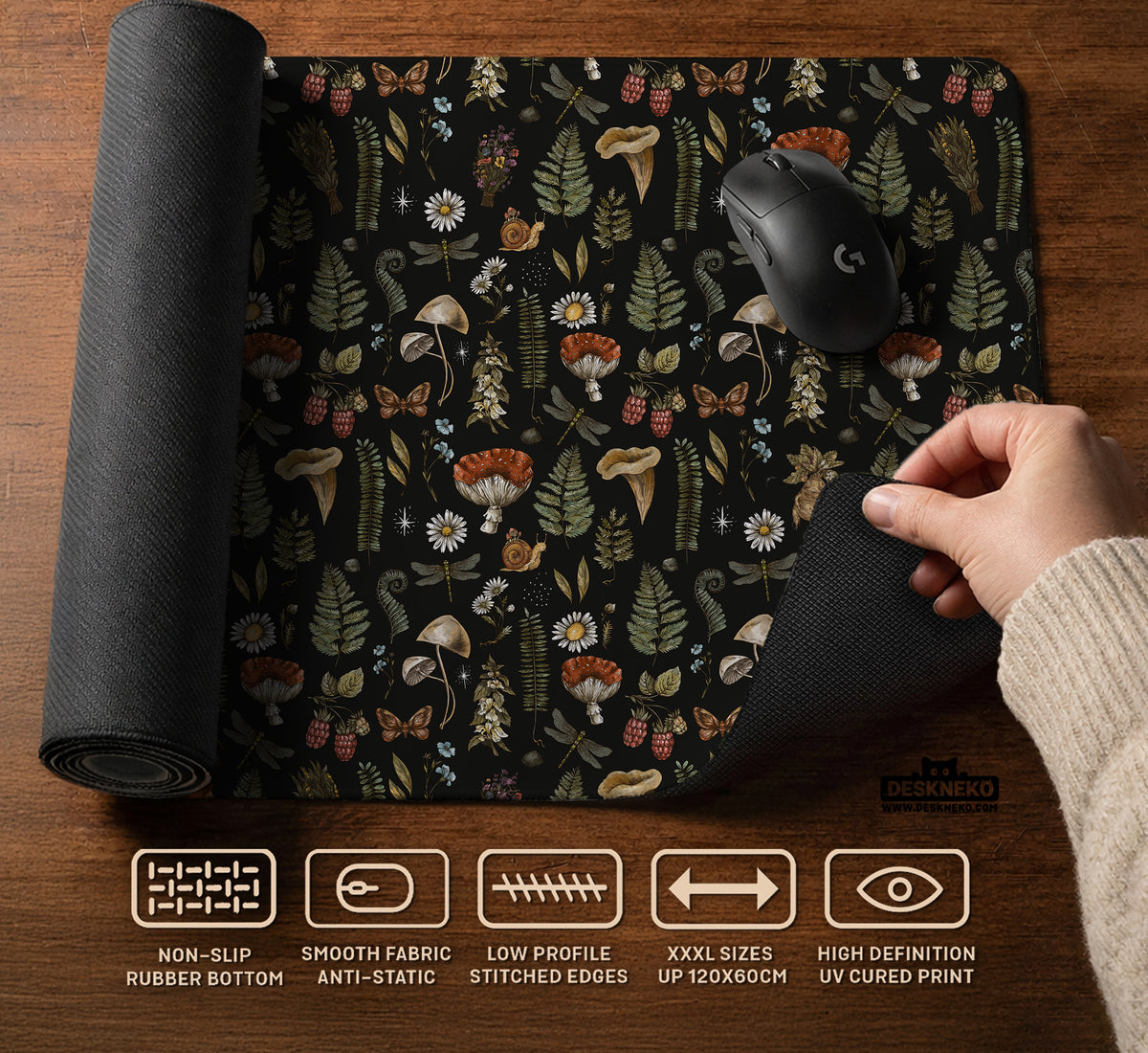 Dark Botanical Desk Mat Mousepad - Desk Mat - Deskneko - Desk Mats & Mousepads