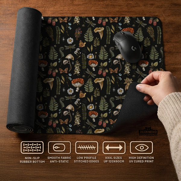 Dark Botanical Desk Mat Mousepad - Desk Mat - Deskneko - Desk Mats & Mousepads