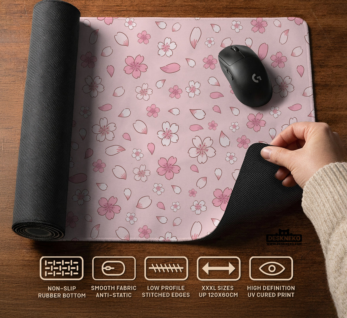 Sakura Gaming Desk Mat - LED Mousepad - Deskneko - Gaming Desk Mats