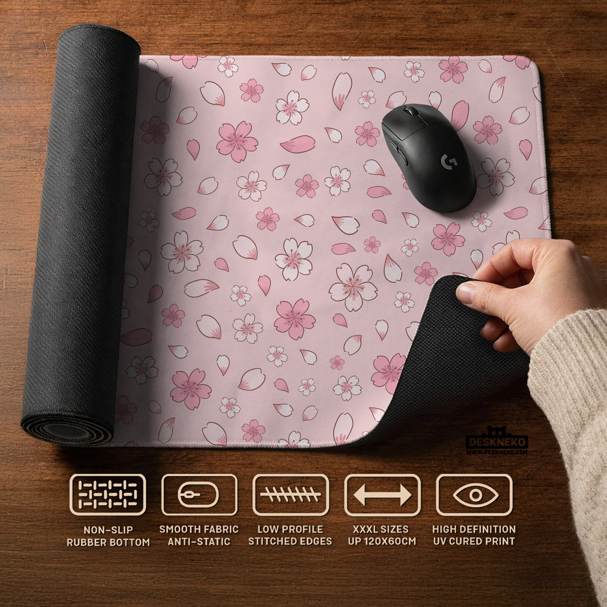Sakura Gaming Desk Mat - LED Mousepad - Deskneko - Gaming Desk Mats