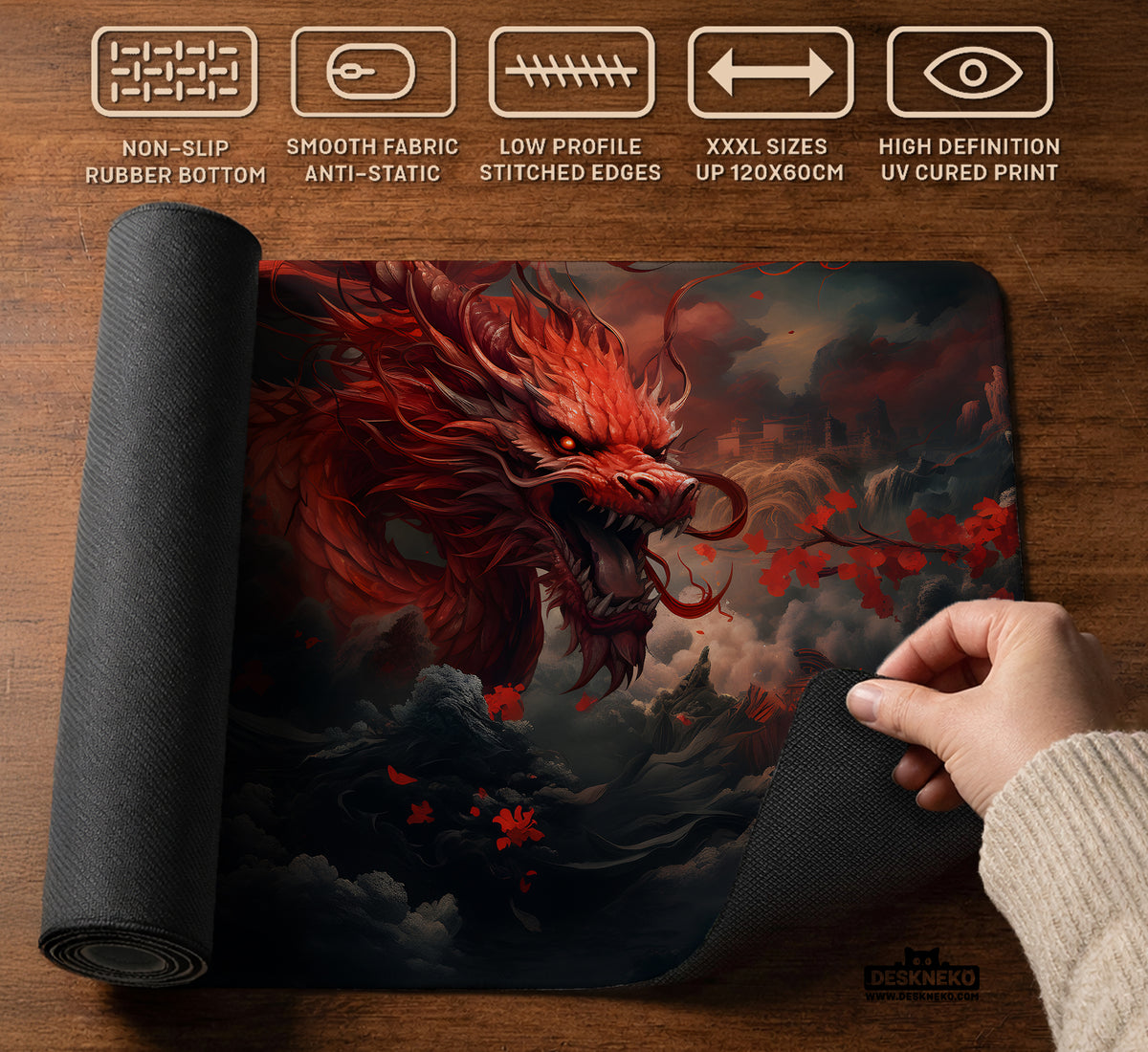 Crimson Red Dragon Desk Mat Mousepad - Desk Mat - Deskneko - Desk Mats & Mousepads