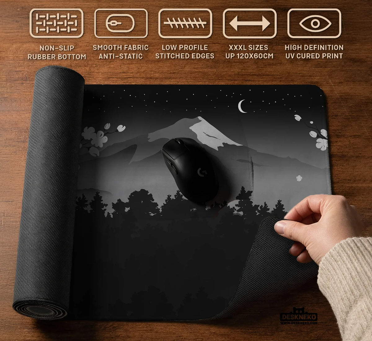 Black Mount Fuji Desk Mat - Deskneko