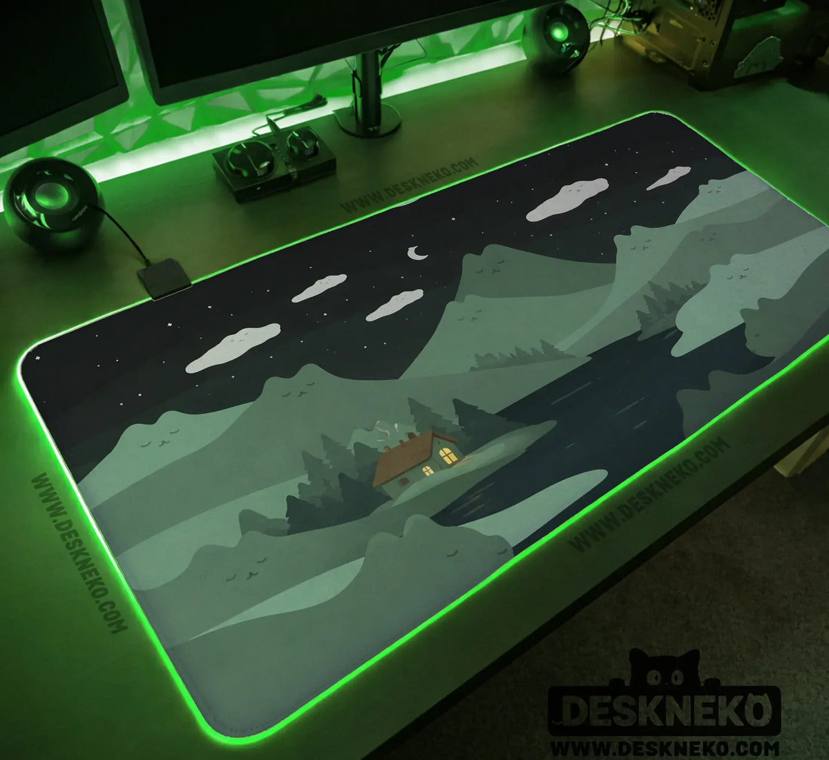 Night Forest Cats Landscape Desk Mat Mousepad XXL - Deskneko