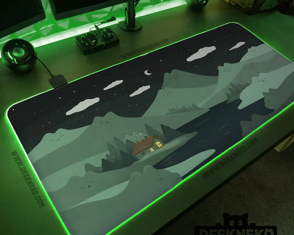 Night Forest Cats Landscape Desk Mat Mousepad XXL - Deskneko