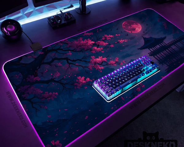 Dark Sakura Cherry Blossom Desk Mat - Deskneko