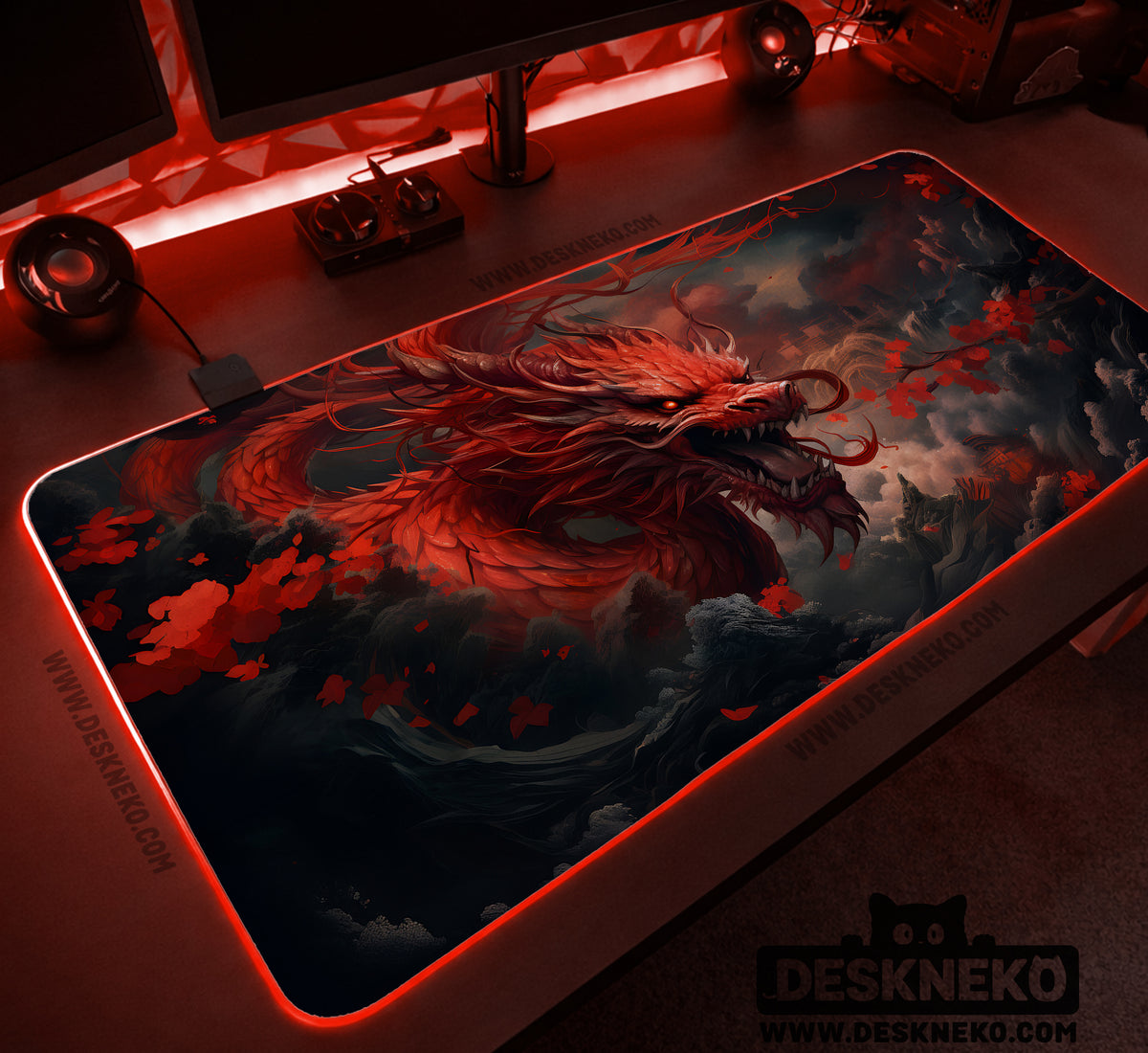 Crimson Red Dragon Desk Mat Mousepad - Desk Mat - Deskneko - Desk Mats & Mousepads