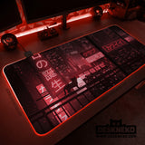 Red Cyberpunk Tokyo Cat Desk Mat - Deskneko