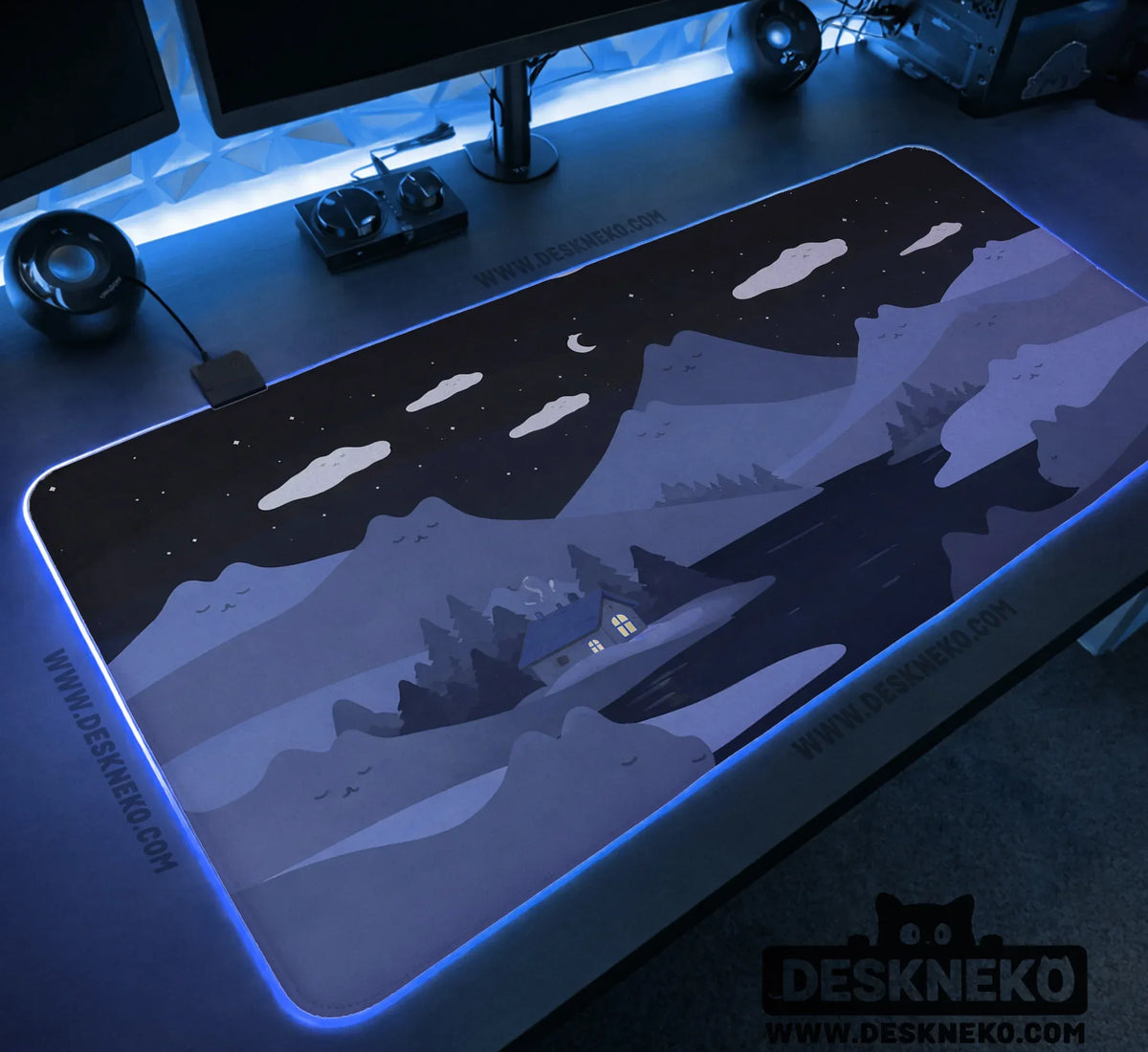 Navy Blue Mousepad With Cat Shaped Hills - Deskneko