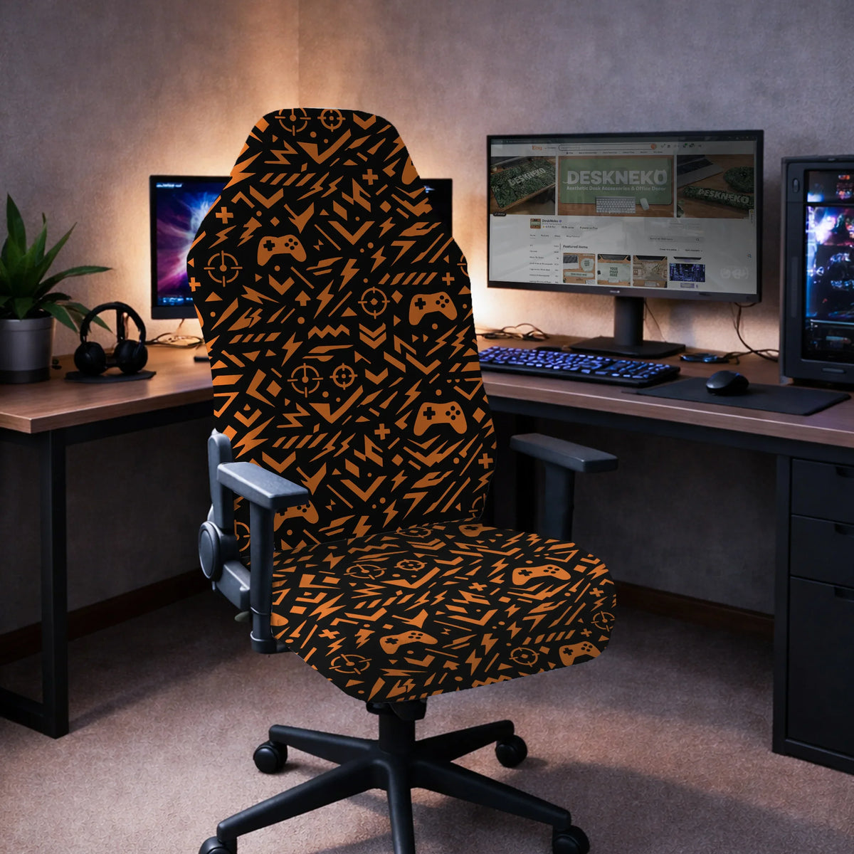 Orange Black Chair Cover - Deskneko
