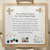 Square mahjong table mat with a black and silver dragon border, cloud details, and a scalloped edge.