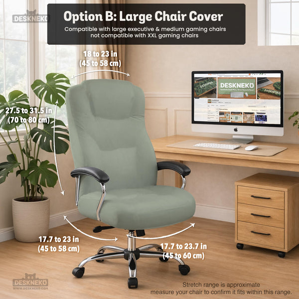 Sage green chair cover options shown for a high back gaming or office chair, including full chair cover, back and seat cover, seat-only cover, and armrest-only cover styles.