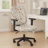 Desk chair cover options with a cute forest print featuring foxes, bunnies, mushrooms, leaves, acorns, and soft neutral colors.