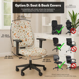 Desk chair cover options with a cute forest print featuring foxes, bunnies, mushrooms, leaves, acorns, and soft neutral colors.