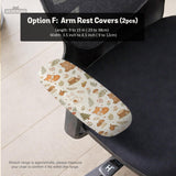 Desk chair cover options with a cute forest print featuring foxes, bunnies, mushrooms, leaves, acorns, and soft neutral colors.