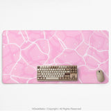 Soft pink desk mat with a kawaii cloud-marble pattern, white crackle lines, and small star accents.