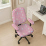 Pastel desk chair covers with a bunny print, clouds, moons, bows, stars, and small kawaii character details shown in multiple fit options.