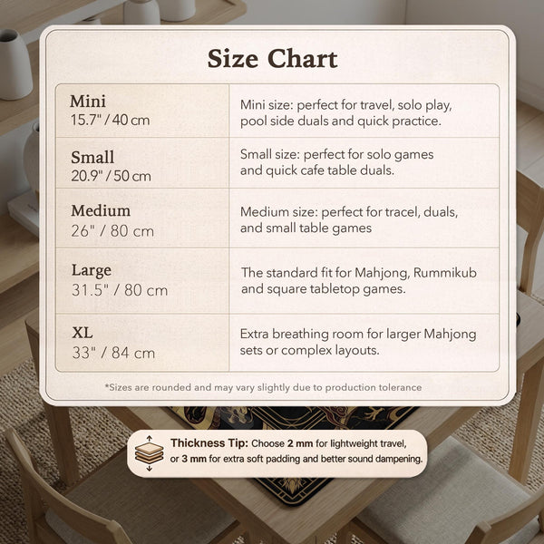 Black mahjong table mat with a gold dragon border, gold geometric corner details, and a clear center play area.