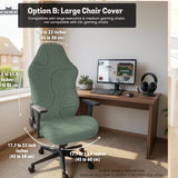 Sage green chair cover with a topographic line pattern shown on a desk chair, with armrest openings visible.