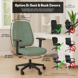 Sage green chair cover with a topographic line pattern shown on a desk chair, with armrest openings visible.