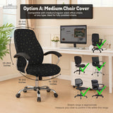 Desk chair cover in black with a small gold star pattern shown on a swivel chair.