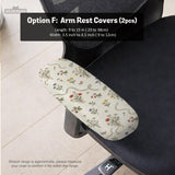 Cream chair cover with a scattered cottage garden floral print in red, blue, yellow, and green on a light background.