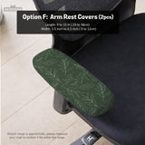 A forest green chair cover with a sage green leaf print shown on a high-back office or gaming chair.