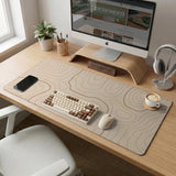 A beige mousepad with a topographic line pattern in a repeating design.