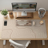 A beige mousepad with a topographic line pattern in a repeating design.