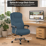 Slate gray chair cover with a blue gray topographic line pattern shown on a high back gaming chair.