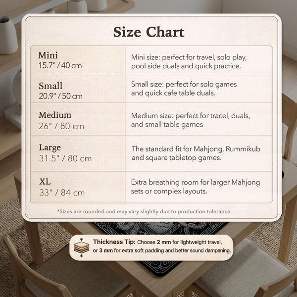 Square mahjong table mat with a black and silver dragon border, cloud details, and a scalloped edge.