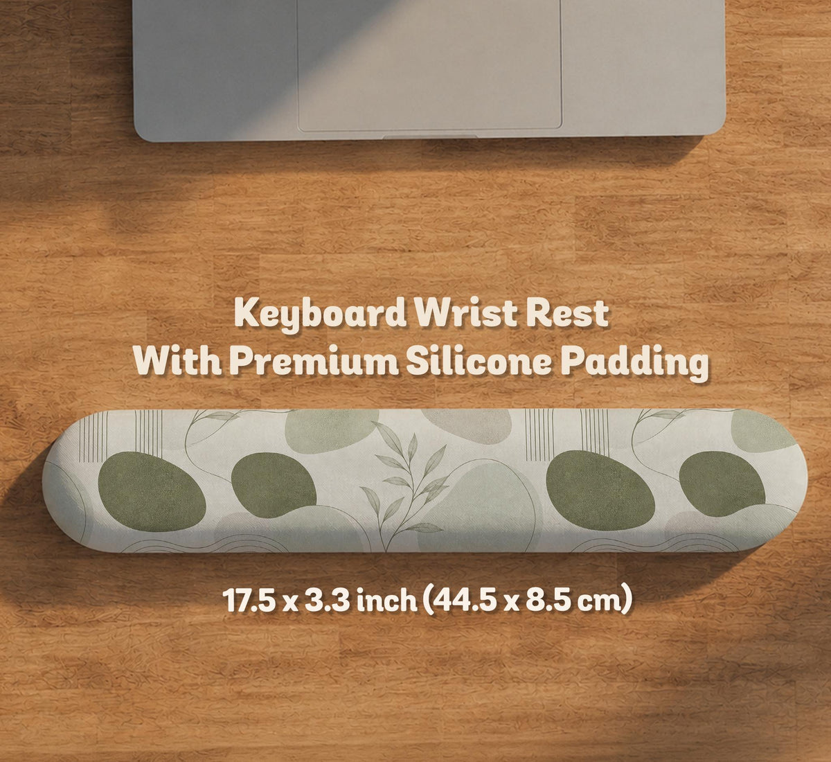 Green abstract botanical mouse pad with a rounded organic pattern and matching keyboard wrist rest option.
