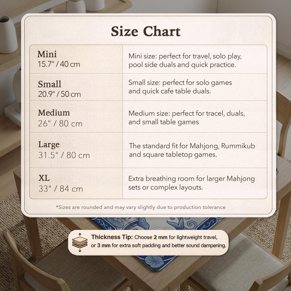 Blue and white square mahjong mat with a koi fish and lotus border design and a plain center area.