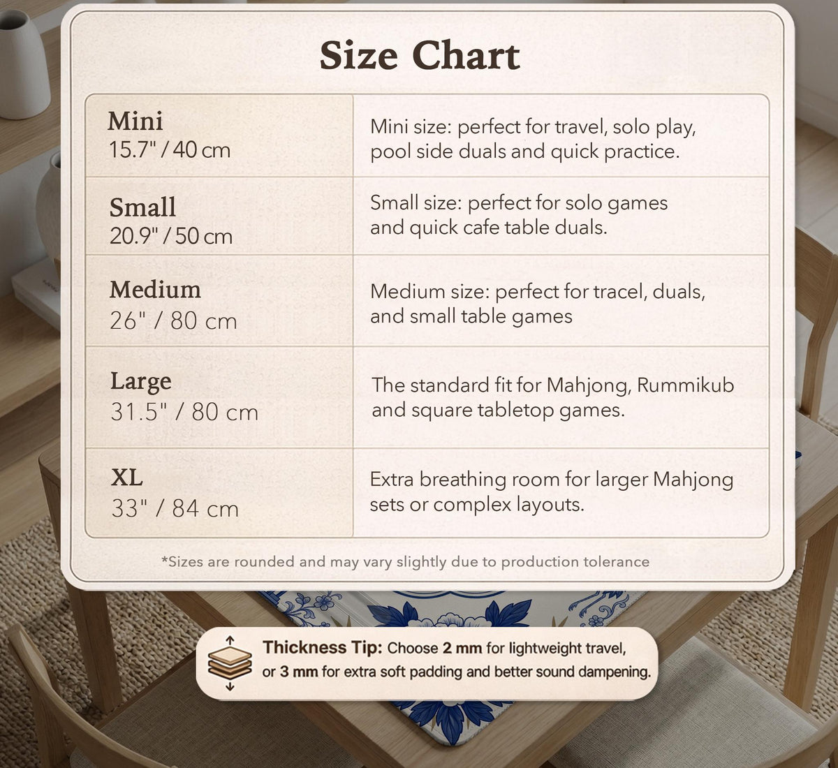 Blue and white mahjong mat with cranes, floral porcelain-style artwork, a cream center area, and a decorative border.