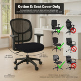 Black chair cover with a thin line art pattern on a gaming chair, shown with a high back and armrest areas covered.