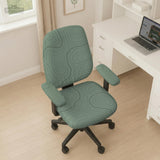 Sage green chair cover with a topographic line pattern shown on a desk chair, with armrest openings visible.