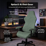 Sage green chair cover with a topographic line pattern shown on a desk chair, with armrest openings visible.