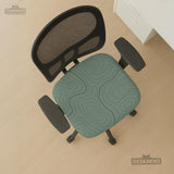 Sage green chair cover with a topographic line pattern shown on a desk chair, with armrest openings visible.