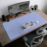 A periwinkle deskmat with thin blue contour lines printed across the surface.