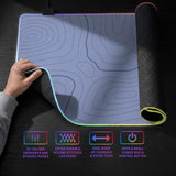 A periwinkle deskmat with thin blue contour lines printed across the surface.