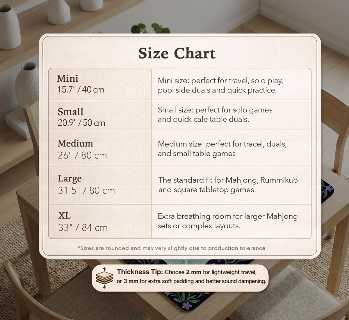 Navy square mahjong mat with a floral border, copper moons, scattered stars, pale moths, and leafy botanical details.