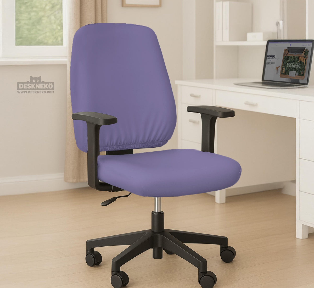 Purple chair cover options shown for gaming chairs and office chairs, including full chair covers, back-and-seat covers, seat-only covers, and armrest-only covers.